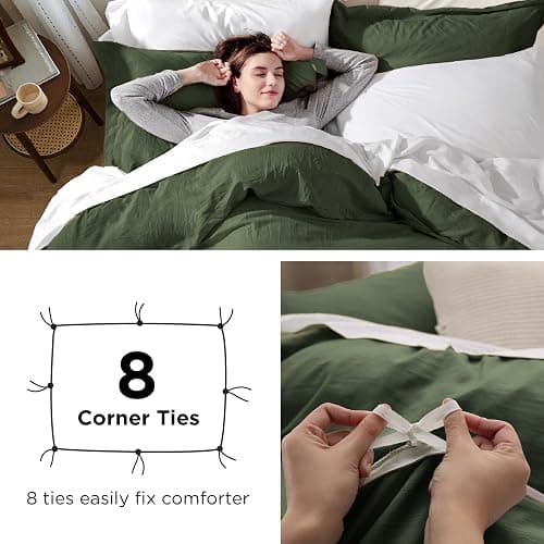 Bedsure Olive Green Duvet Cover Queen Size - 3 Pieces Prewashed Cotton-Like Extra Soft Bedding Set, Includes 1 Duvet Cover 90x90 Inches with Zipper Closure & 2 Pillow Shams, Comforter Not Included thumbnail 5