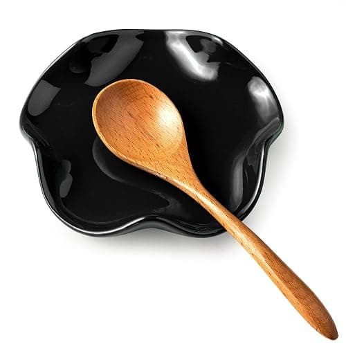 Miamolo Spoon Rest for Kitchen Counter, 5.3" Ceramic Spoon Holder for Stove Top, Cute Spoon Rests Spatula Holder for Multiple Utensils, Farmhouse Kitchen Decor Black - Image 1