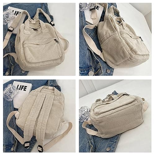 Makukke Small Corduroy Backpack Purse for Women - Vintage Mini Fashion Casual Aesthetic Backpack, Beige thumbnail 6
