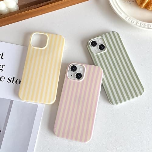 Yeddabox for iPhone 13 Case Cute Striped Phone Case Soft TPU Slim Shockproof Phone Cover for Women Girls, Pink and Yellow thumbnail 7