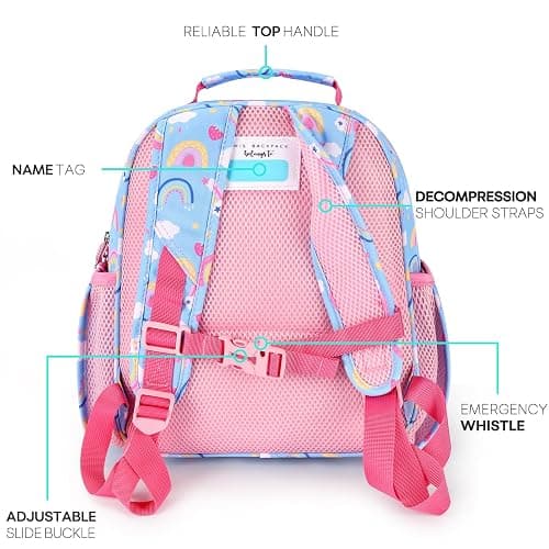mibasies Toddler Backpack for Girls 2-4: Preschool Kindergarten Backpack - Cute Kids Backpacks for Girls - Rainbow Blue thumbnail 4