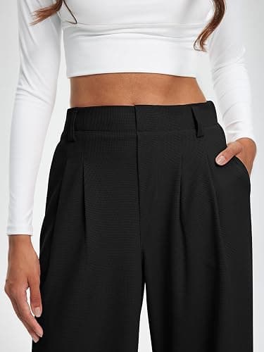 Libin Women's Wide Leg Pants 27"/29" High Waisted Waffle Knit Casual Slacks Work Pants Business Palazzo Trousers with Pockets thumbnail 6