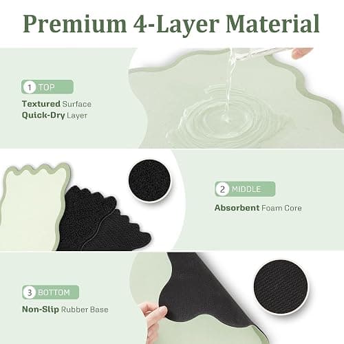 Scalloped Dish Drying Mat for Kitchen Counter, Absorbent Easy Clean Non-slip Coffee Bar Station Accessories, Trendy Cute Aesthetic Modern Drainer Kitchen Drying Mat, Sage Green 12" x 19" thumbnail 5