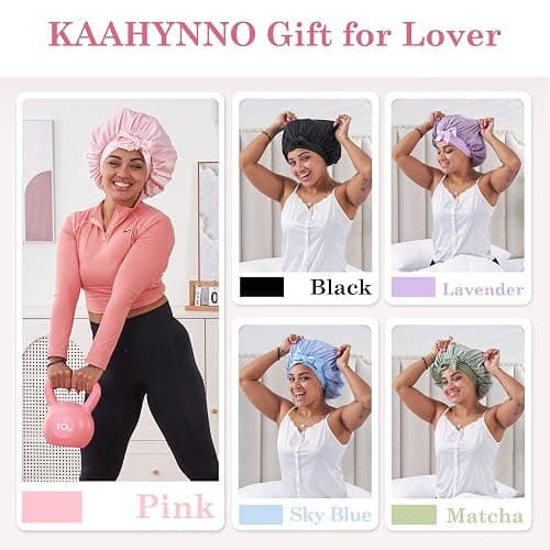 Tie Band Silk Satin Hair Bonnet for Sleeping Women Curly : Sleep Night Wrap Cap for Straight Wavy Coily Kinky Natural Hair Head - Pink thumbnail 6