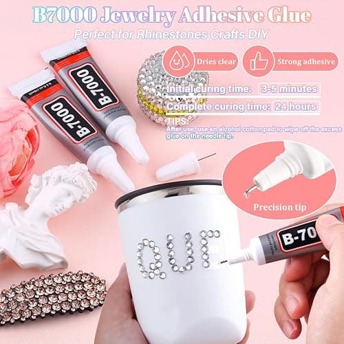 30000Pcs Resin Silver Clear Rhinestones for Bedazzling Crafting with b7000 Jewelry Glue, Bulk Flatback Gems Bedazzler Kit for Crafts Clothes Shoes Fabric Nail Diamond Art, Assorted Size 2/3/4/5/6mm - Large Pack + 3Pcs Glue - Clear thumbnail 4