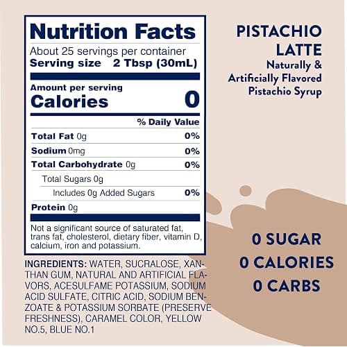 Jordan’s Skinny Mixes Sugar Free Coffee Syrup, Pistachio Coffee Flavoring Syrup, Zero Calorie Drink Mix, Lattes, Baking, Protein Shake or Cocktail, Dairy & Gluten Free, Kosher, 25.4 Fl Oz thumbnail 2