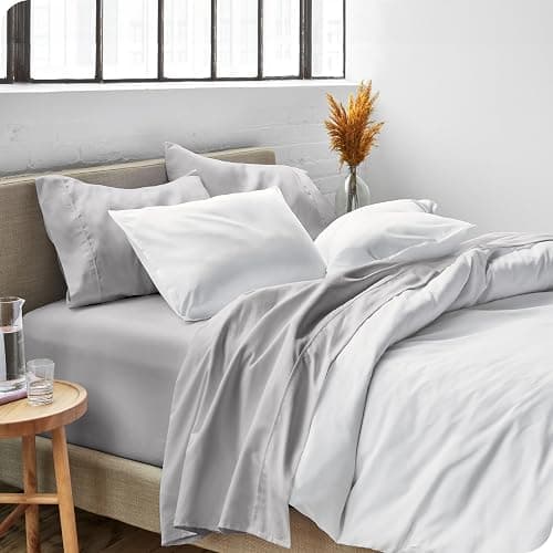 Bare Home Queen Sheet Set - Luxury 1800 Ultra-Soft Microfiber - Double Brushed - Deep Pockets - Easy Fit - 4 Piece Set - Bedding Sheets & Pillowcases (Queen, Light Grey) thumbnail 8
