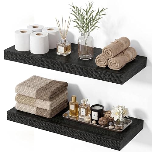Natural Homi Floating Shelves for Wall,15.75in Wall Mounted Storage and Display for Living Room, Bedroom, Kitchen, Bathroom Set of 2 Black - Image 1