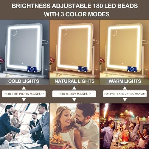 Gvnkvn Lighted Makeup Mirror, Hollywood Vanity Mirror with Lights, Three Color Lighting Modes, and 5X Magnification Mirror, Smart Touch Control, 360°Rotation (17.2in. White) thumbnail 3
