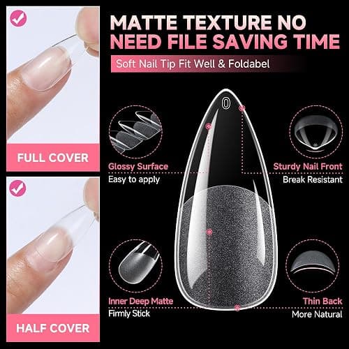 UNA GELLA Stiletto Gel Nails Press On 504Pcs Medium Almond Stiletto Clear Gel Nail Tips Full Cover Pre-matte Fake False Acrylic Nails for Nail Extensions Home Art Salon 12 Sizes - Medium Stiletto thumbnail 3
