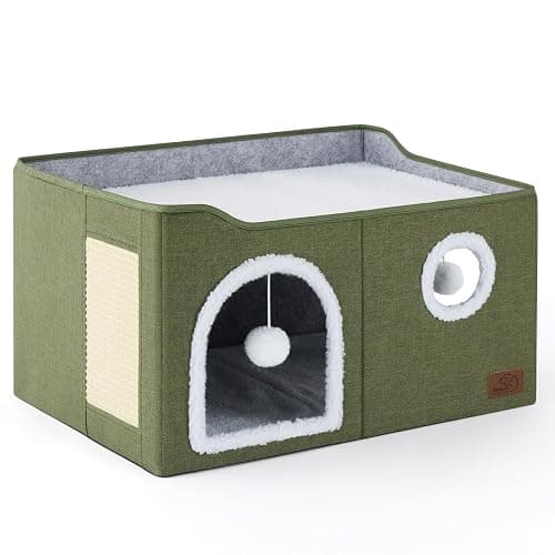 Bedsure Large Cat Beds for Indoor Cats - Extra Wide Cat Cube House for Small Pet with Fluffy Ball Hanging and Scratch Pad, Foldable Pet Cave Hideaway for Multiple Cats, 23.6x16.9x13 inches thumbnail 10
