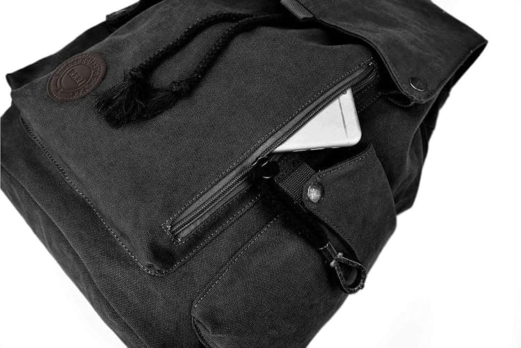 FH Canvas Backpack Vintage Backpack Black Daypack for Men Women Laptop Travel Rucksack thumbnail 3