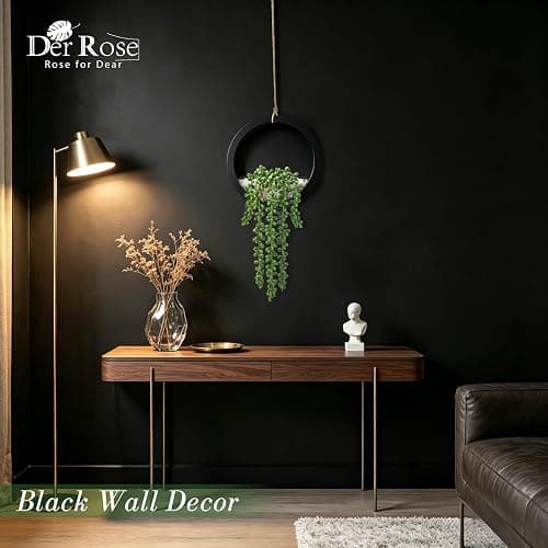 Der Rose 2 Pack Fake Plants Hanging Artificial Succulents Plants in Black Pots for Living Room Bathroom Accessories Boho Farmhouse Wall Decor thumbnail 6
