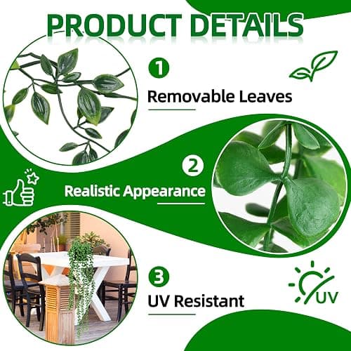 Palonu Artificial Hanging Plants for Shelf, 4 Pack Fake Potted Greenery Faux Eucalyptus Vine, Mandala Vine, String of Pearls,Pea pod Leaves in Pot for Office Living Room Bathroom Indoor Outdoor Décor thumbnail 4