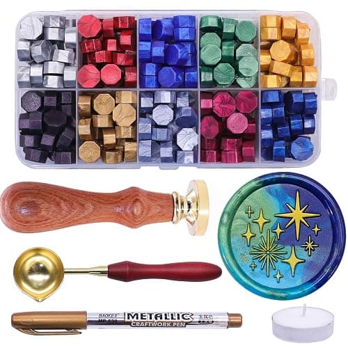 SWANGSA Star Wax Seal Stamp with 200pcs Sealing Wax Beads Kit, Great for Embellishment of Wedding Invitations, Wine Packages, Gift Wraps - Image 1