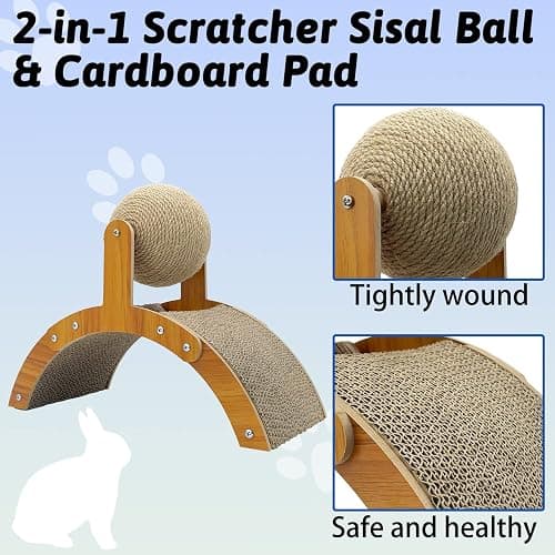 Fhiny Rabbit Scratch Toy, Natural Sisal Rabbit Scratching Ball with Cardboard Pad 2-in-1 Bunny Claw Scratcher Interactive Toys Nail Scratching Post for Indoor Pets Kittens Ferrets Small Animals thumbnail 2