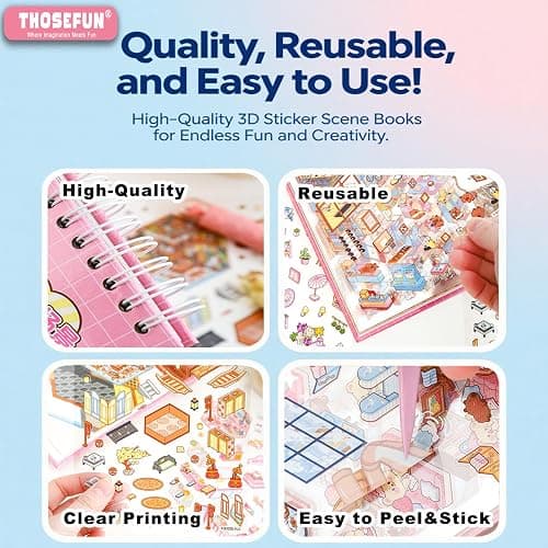 20 Sets DIY 3D Sticker Scene, Sticker Therapy Scenes Collection Book for Adults Stress Relief Pass The Time, Make Your Own House Miniature Cute Cartoon Animal Isometric Scene Funny Stickers for Kids thumbnail 5
