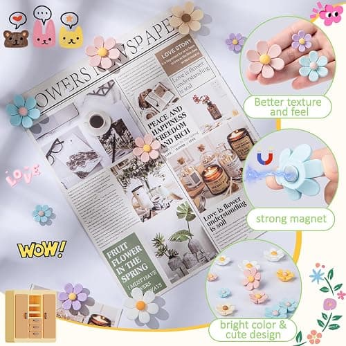 Homestheix - 3D Flower Magnets for Fridge 16 Pcs - Fridge Magnets Cute - Strong Refrigerator Magnet - Adorable Decorations for Office - Colorful Kitchen Decor - Cute Desk Accessories for Whiteboard thumbnail 5