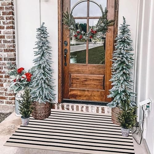 LEEVAN Black and White Striped Outdoor Rug Runner 2x4.3 Layering Doormat Farmhouse Front Porch Rug Cotton Woven Washable Throw Carpet for Hallway/Front Steps/Bathroom/Kitchen/Home Entrance thumbnail 8