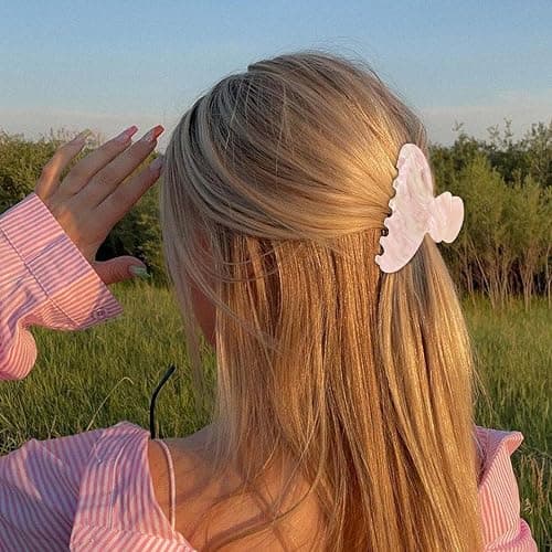 ACO-UINT 2 Pack Hair Claw Clips for Women Acrylic Claw Clips for Thick Hair Non-slip Clip for Hair Large Claws Hair Accessories for Women and Girls（White&Pink thumbnail 6