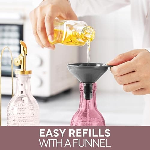 COOK WITH COLOR Glass Olive Oil Bottle Dispenser - 2 Pack- 17oz Oil and Vinegar Cruet - Olive Oil Carafe Decanter for Kitchen, Champagne Bubbles, Pink thumbnail 8