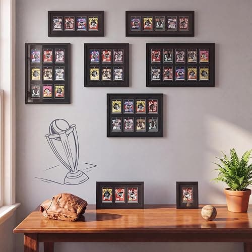 SZYUU Sports Card Display Frame with Magnetic Card Holder & Tempered Glass | Trading Card Display Case for Baseball, Basketball, Football or Hockey Cards, 8-Card Wall-Mounted Display thumbnail 7
