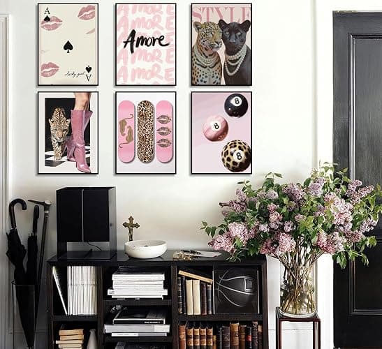 Trendy Leopard Wall Art Coquette Preppy Y2k Prints Painting Funky Lucky 8 Ball Canvas Posters Fashion Pink Cheetah Aesthetic Wall Decor Pictures Girly Bedroom Apartment Dorm 8x10in Unframed thumbnail 3