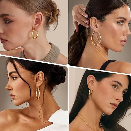 12 Pairs Gold Hoop Earrings Set for Women, Lightweight Hoop Jewelry | Large hoop earrings, 30mm 40mm 50mm sizes, Lightweight design, 14K gold plated, Hypoallergenic, Perfect Jewelry Gift thumbnail 3