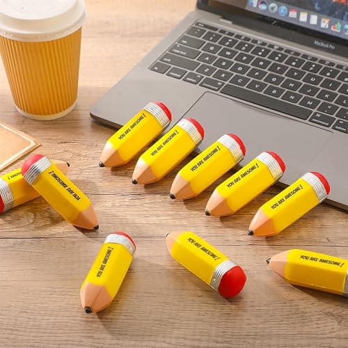 Jenaai 50 Pcs Motivational Pencil Stress Balls for Teacher You are Awesome Squeeze Balls Funny Mini Stress Relief Toy for Teacher Coworkers Employee Prizes Reward thumbnail 4