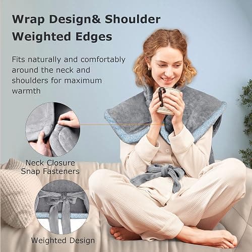 Heating Pad for Back Pain Relief, 24"x33" Weighted Heating Pad for Neck and Shoulder, Neck Heating Pad Fast-Heating with 6 Settings, Auto Shut-Off Full Body Heating Pad, Gifts for Women-Washable thumbnail 6