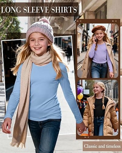 LessonZoo 3 Pack Girls' Long Sleeve Shirts Basic Round Neck Tops Teen Girl Undershirts Loose Fit Casual Pullover Tees thumbnail 4