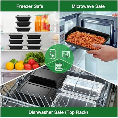 Dealusy 50 Pack (100-Piece) 28 oz Meal Prep Containers Reusable with Lids, Sturdy Leakproof & Food Safe, Microwave, Freezer, Dishwasher Safe Prep Containers, To Go Take Out Plastic Food Storage thumbnail 6