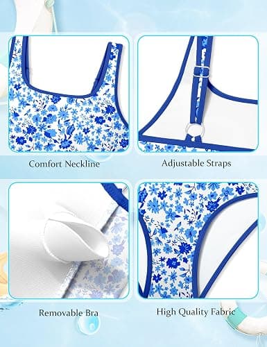 NECIOUS Teen Girls Swimsuits Two Piece Sporty Bikini Sets Color Contrast Trim Adjustable Straps Swimsuit with Chest Pad thumbnail 7