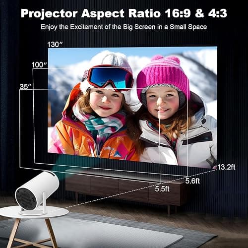 Mini Projector, HY300 PRO Portable Projector, Support 4K 1080P with Dual-Band WIFI6 5G Wireless 5.2 Bluetooth Android 13, 180° Rotatable, Auto Keystone Correction, 35"-130" Screen Video Projector thumbnail 8