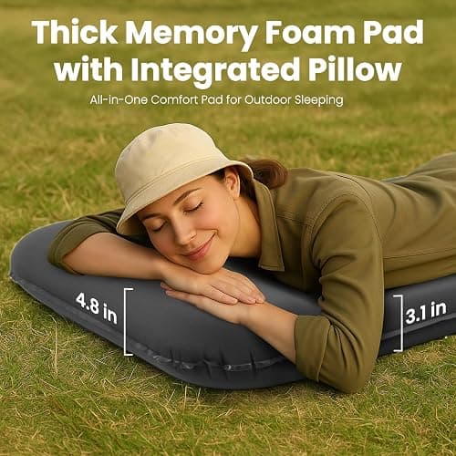 INNERWILD Camping Sleeping Pad with Electric Pump, 3.15" Thick Self Inflating Memory Foam Camping Mattress Pad with Pillow, 4-Season Portable Camp Sleeping Mat for Travel,Car,Tent,Home-Grey thumbnail 9
