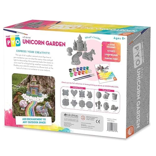 MindWare Paint Your Own Stone Unicorn Garden – Weather-Resistant Garden Rocks Paint Kit for Kids – Includes Paint, Brushes and Instructions – Ages 8 and Up thumbnail 5