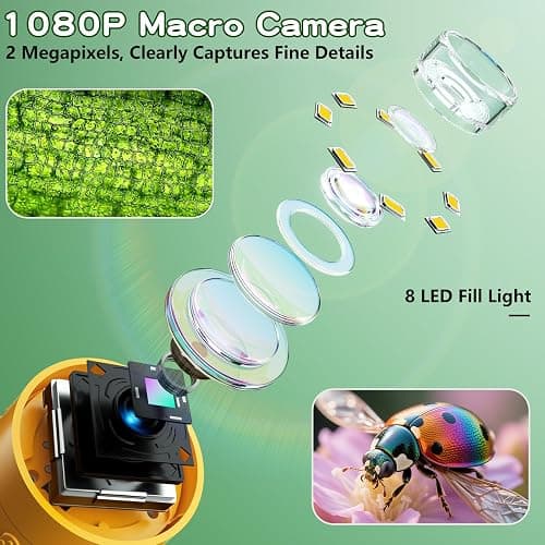 Odatay Microscope for Kids with 12 Slides, Digital Handheld Kids Microscope, Mini Portable Pocket Miniscope Science Toys Gifts for 3+ 4 5 6 7 8 9 10 11 12 Year Old Boys Girls, Orange thumbnail 3