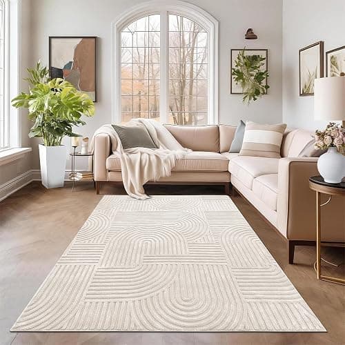 Pauwer 5x7 Washable Area Rugs for Living Room Modern Beige Solid Color Soft Fluffy Rugs for Bedroom Non Slip Boho Accent Indoor Mat Floor Carpet Cover for Kids Room Dining Room Kitchen Office thumbnail 7