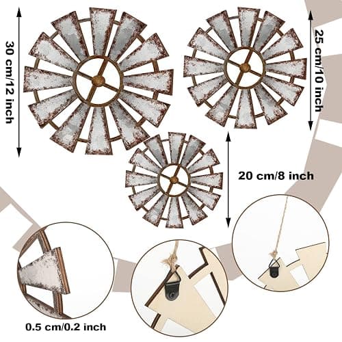 Yookeer 3 Pcs Wood Windmill Wall Decor Farmhouse Hanging Decoration Wooden Windmill Kitchen Decor Rustic Decor Living Room Sculpture Art for Bedroom Nursery Home Decor(Farmhouse) thumbnail 3