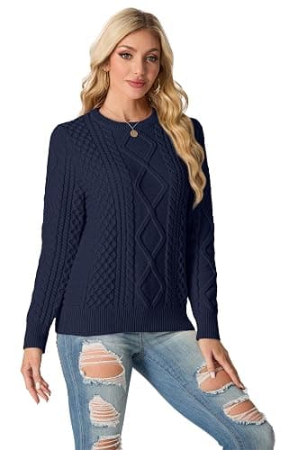 GRECERELLE Women's 2025 Fall & Winter Fashion Sweater Crewneck Long Sleeve Cable Knit Chunky Vintage Casual Pullover Tops thumbnail 3