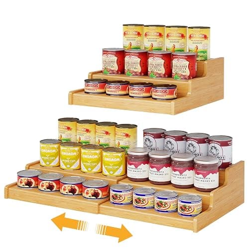 Expandable Bamboo Can Rack Organizer for Pantry, 3-Tier Adjustable Can Storage Holder, Soda Organizer Holds Up to 24 Cans, Canned goods Storage Display for Pantry, Cabinet, Countertop (patent pending) - Image 1