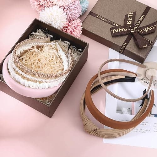 7 Stück Haarreifen Damen Set, Haarreif Braun, Breit Headband, Verschiedene Modelle, Perlen Stirnbänder, Vintage, Waldstil, Haarbänder Haar-Accessoires für Mädchen thumbnail 5