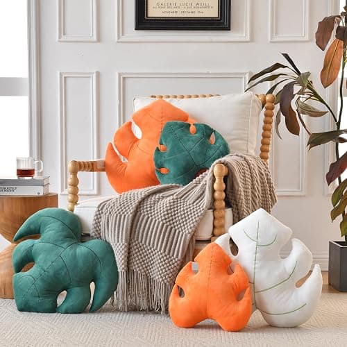 Leaf Pillow, Cute Decorative Throw Plant Pillow Aesthetic Decor Nature Pillow for Bed Couch, Leaves Shaped Pillow Perfect for Bedroom Living Room (Dark Green, 15 Inches) thumbnail 4
