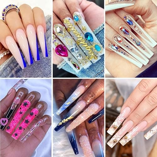 600PCS Square Nail Tips Full Cover, 3XL Clear Nail Tips for Acrylic Nails Professional, XXXL Full Cover Nails Tips No C Curve, Extra Long Tapered Square Fake Nails for Salons Home DIY 12 Sizes thumbnail 8