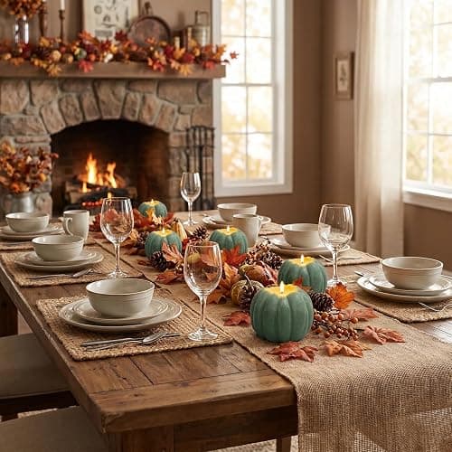 Sage Green Pumpkin Decor, Fall Decorations for Home - Sage Green Flameless Pumpkin Shaped Candle with Remote and Timer, LED Flickering Battery Operated Candle for Fall Decor, 5.31" W, 5.1" H thumbnail 8