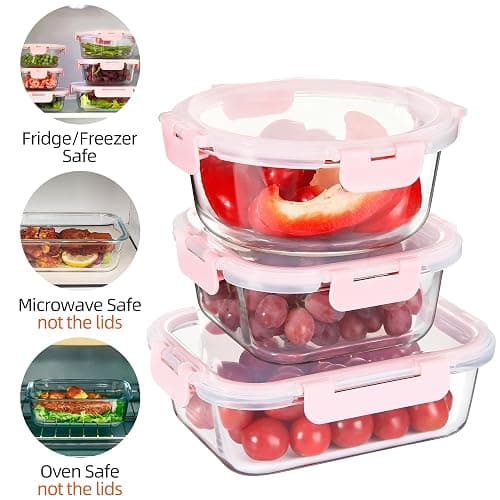 CZUMJJ Glass Meal Prep Containers Set of 12 Food Storage Containers for Lunches, Dishwasher Safe, Pink thumbnail 5
