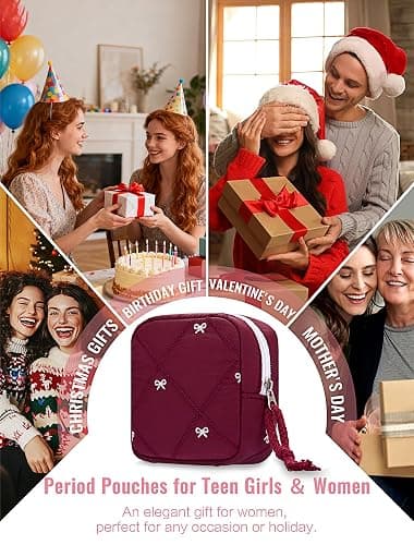 SERTRI Quilted Bow Period Bag, Period Pouches for Teen Girls Women(Red) | Tampon Holder for Purse Sanitary Bags, Feminine Product Sanitary Napkin Storage Bag, Pad Bag Pouch Period Gifts for Girls thumbnail 6