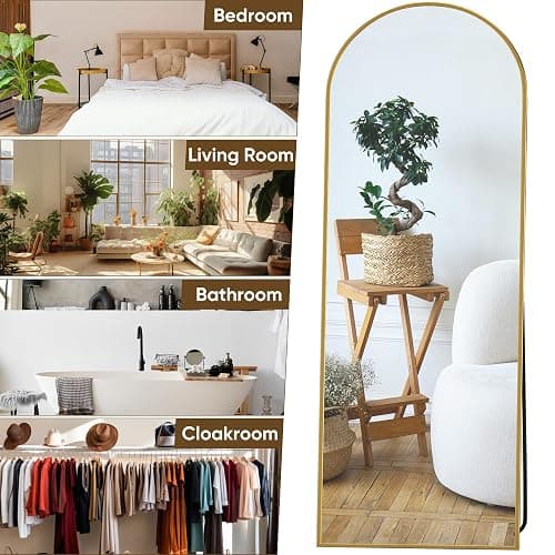 Suidia Arched Full Length Mirror, 59"x19" Floor Mirror Freestanding, Floor Standing Full Body Mirror with Stand for Bedroom, Hanging Mounted for Living Room Cloakroom, Gold thumbnail 7