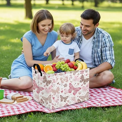 HEFEICZ Butterfly Basket – Adorable Kids Storage Bins, Perfect for Girls Room Organization & Decor, Cute & Functional Toy Box with Handles (Pink&Khaki) thumbnail 8