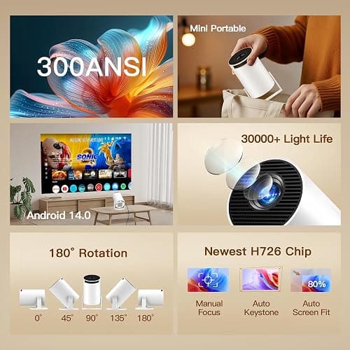 [Built-in Apps & 2026 Upgraded] WEMI Mini Portable Projector Mini Projecteur Portatif with WiFi 6 and Bluetooth 5.4 for Bedroom Smart Movie for iPhone Cell Phone Android OptiBarrel 500 thumbnail 4